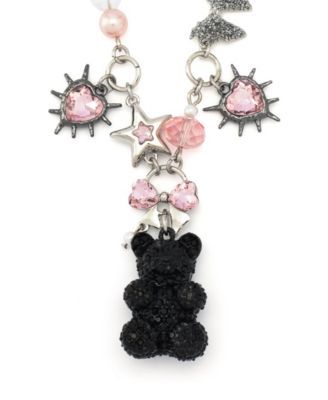 Faux Stone Teddy Bear Charm Bib Necklace