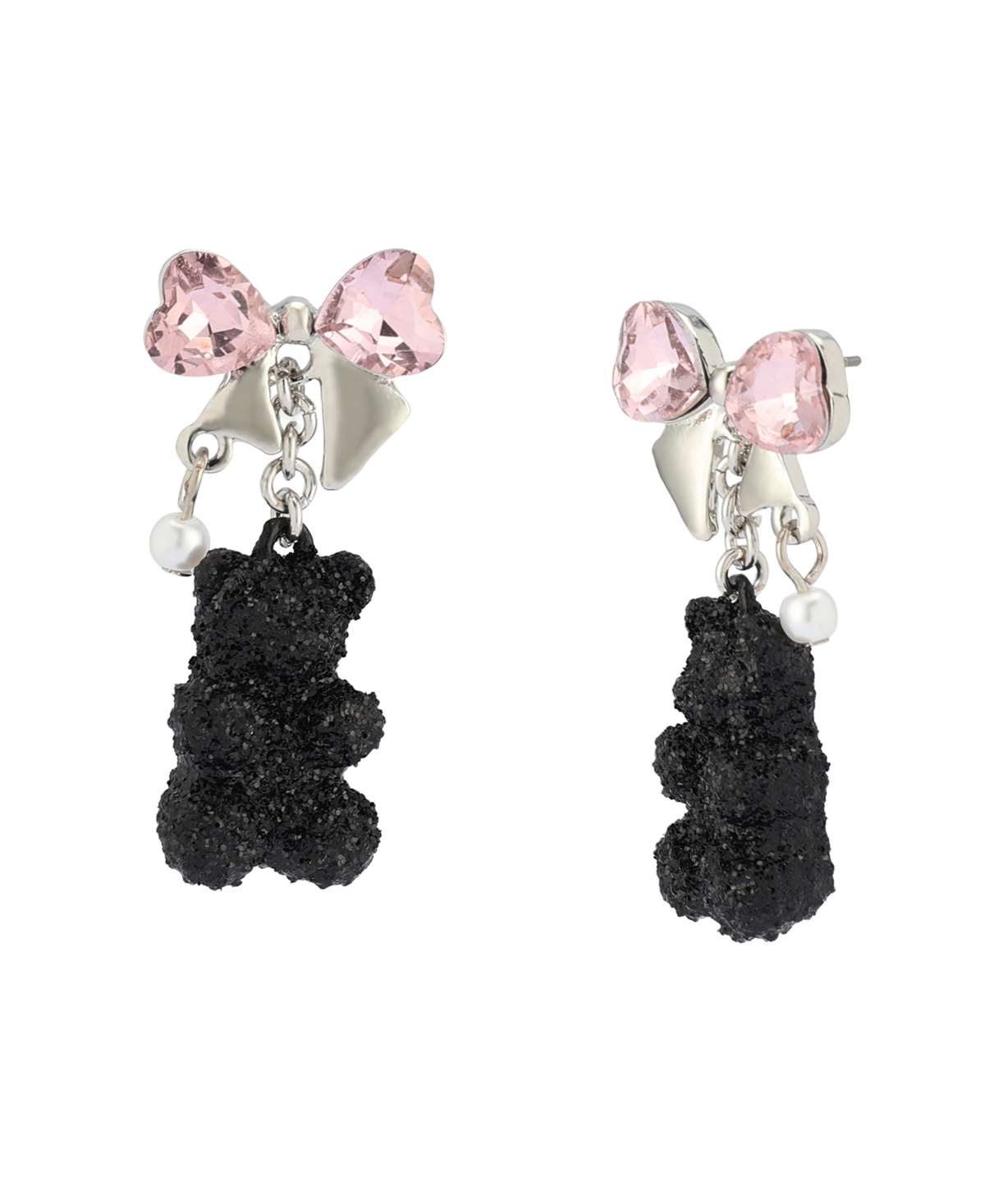 Betsey Johnson Faux Stone Teddy Bear Drop Earrings In Black