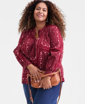 Style & Co - Women's Cotton Smocked Printed Top