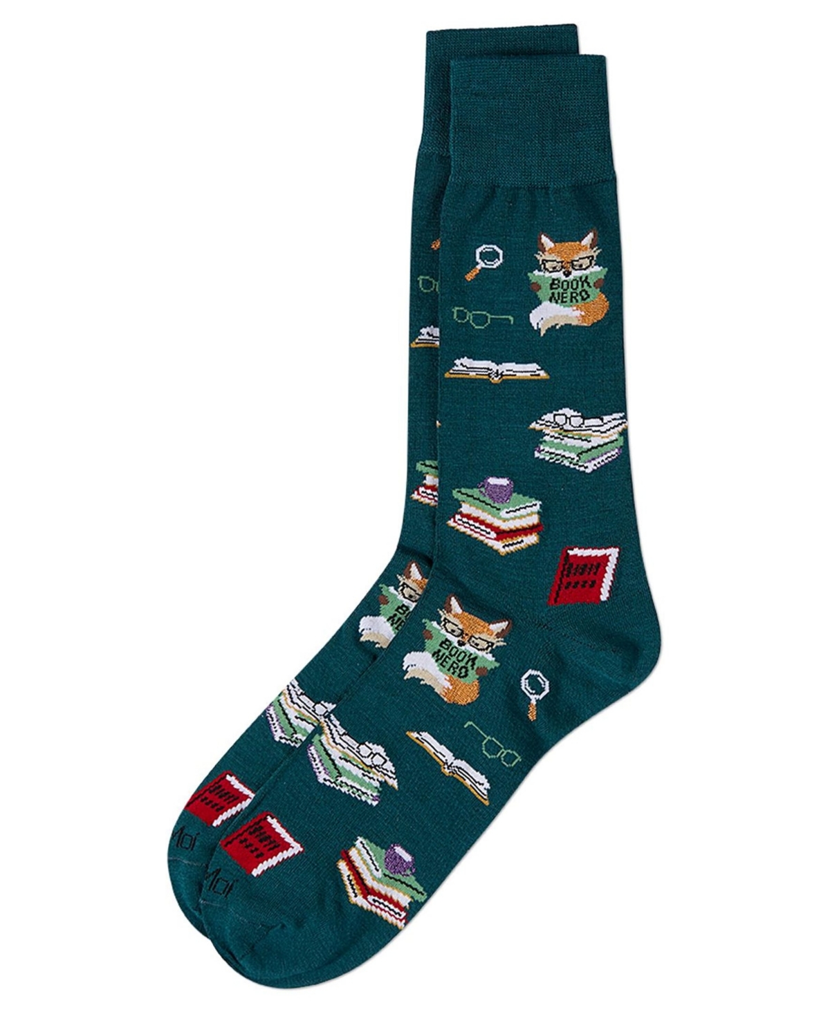 Memoi Men's Book Nerd Crew Socks In Green