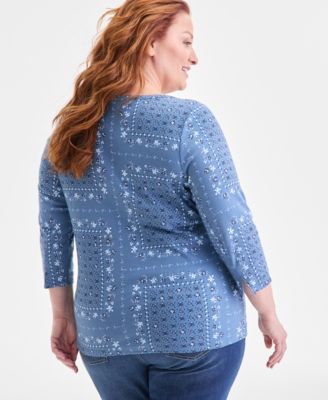 Plus Size Cotton Boat-Neck Top, Macy's Exclusive