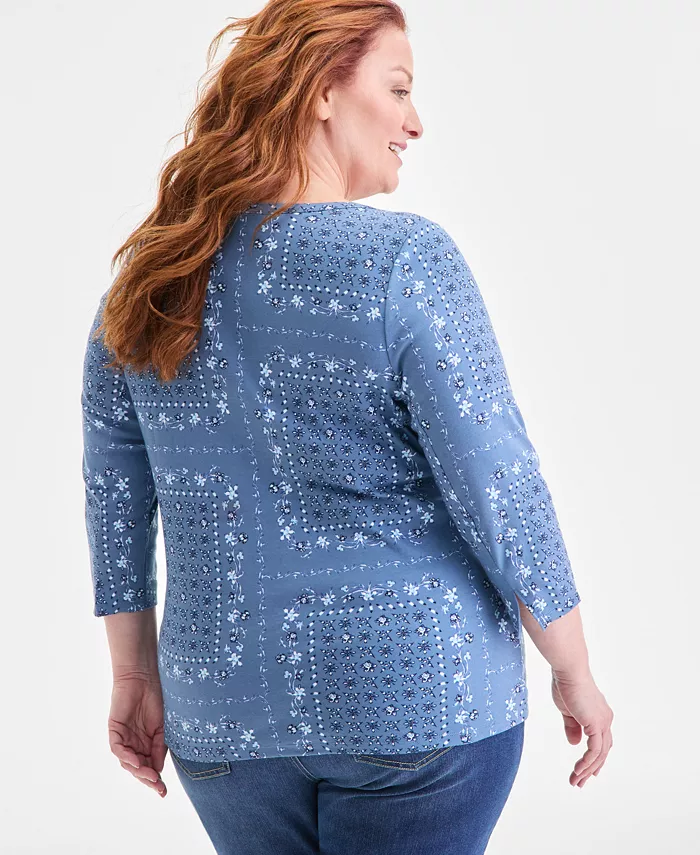 Plus Size Cotton Boat-Neck Top - thumbnail 4