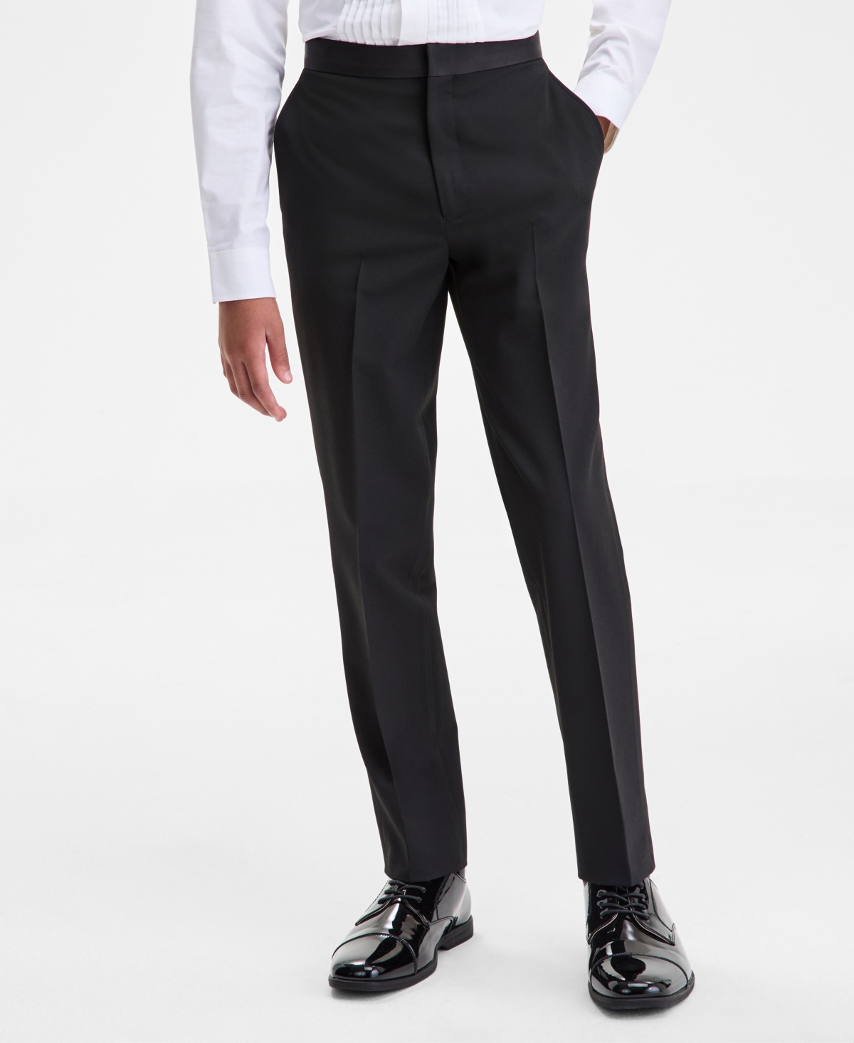 B By Brooks Brothers Big Boys Solid Tuxedo Straight-leg Pants In Black