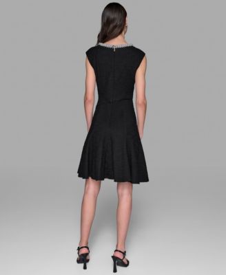 Women's Stretch Textured Knit with Embellished Neck