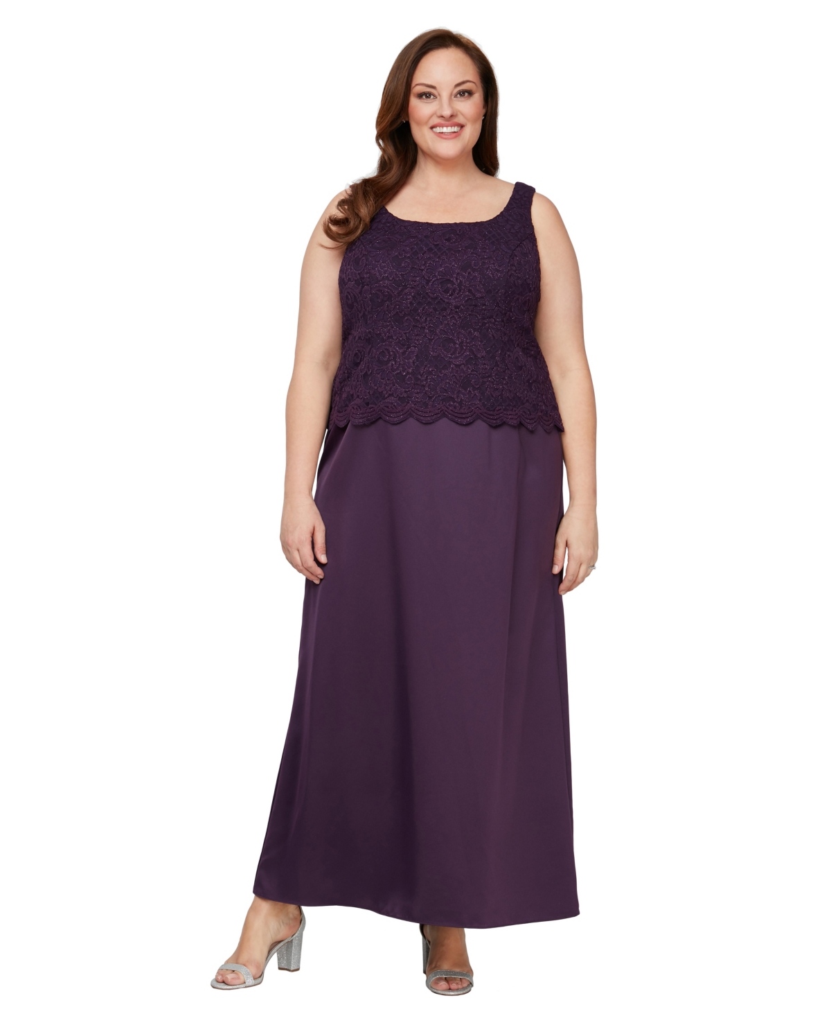 Alex Evenings Plus Size Lace Dress & Jacket In Purple