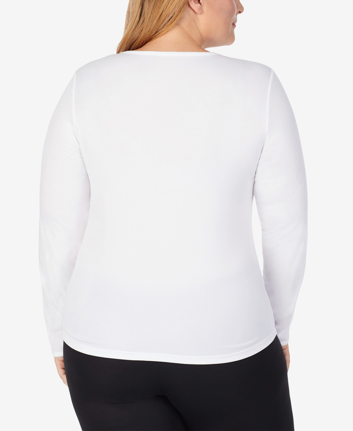 Cuddl Duds Plus Size Long Sleeve Crewneck Top In White