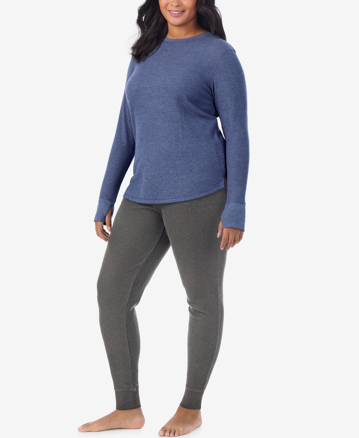 Cuddl Duds Plus Size Cozy Stretch Thermal Crew Neck Top In Blue
