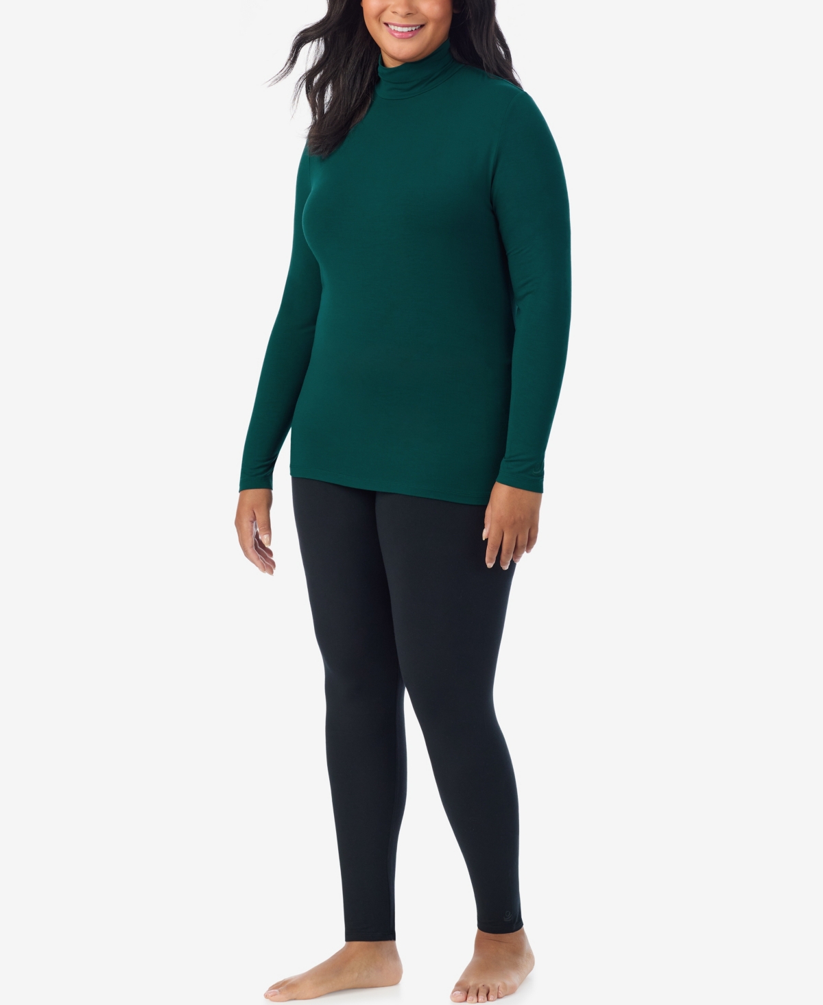 Cuddl Duds Plus Size Turtleneck Top In Green