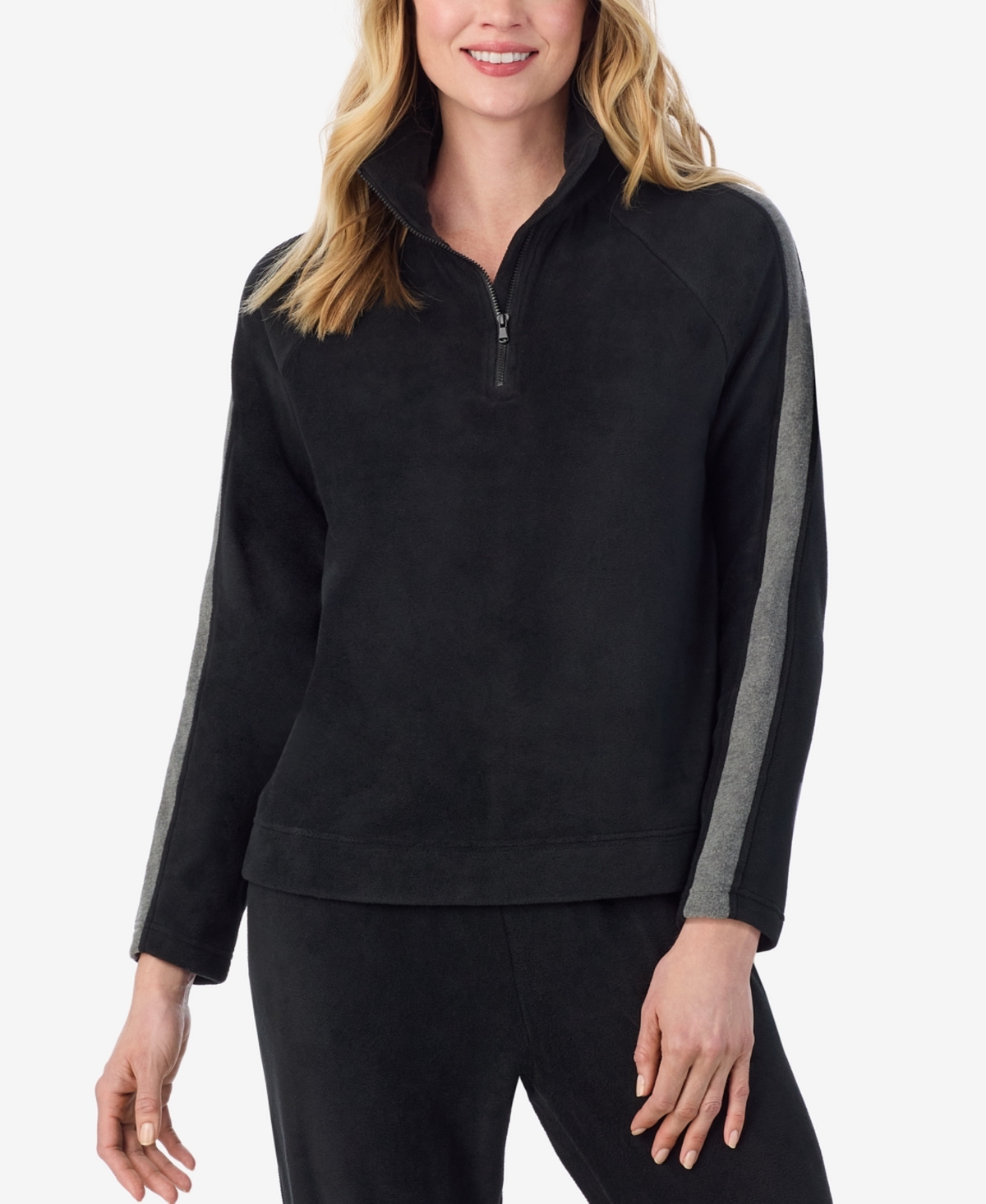 Cuddl Duds X Jennifer Lake Fleecewear With Stretch Half-zip Pullover In Black