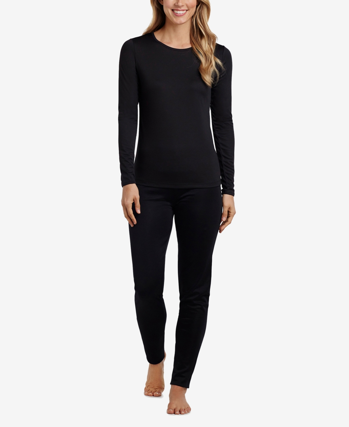 Cuddl Duds Petite Climatesmart Crewneck Top In Black