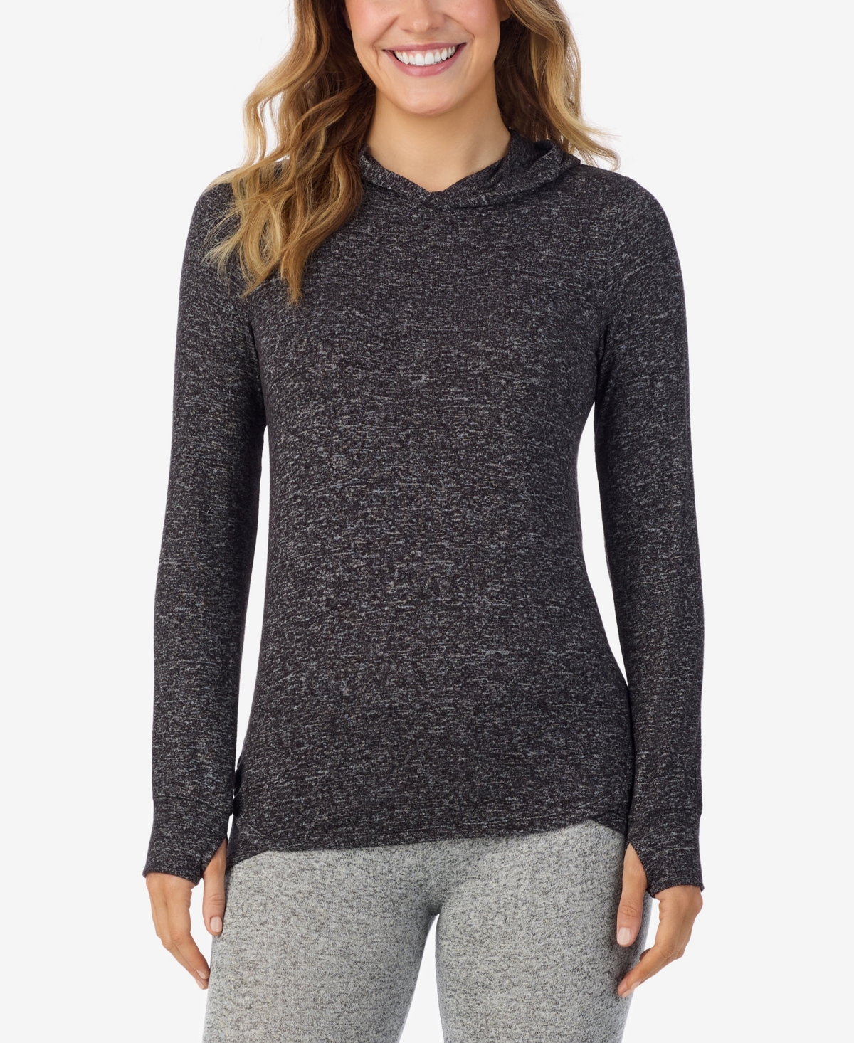 Cuddl Duds Petite Softknit Long-sleeve Tunic Hoodie In Gray