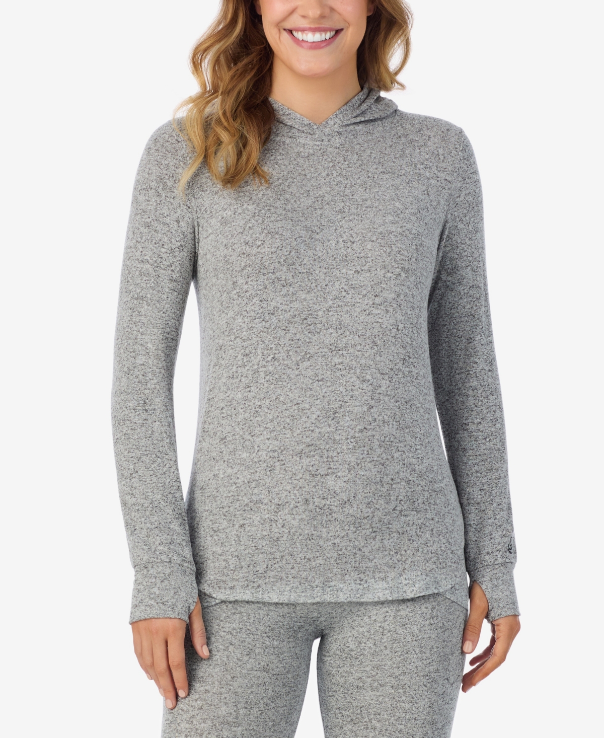 Cuddl Duds Petite Softknit Long-sleeve Tunic Hoodie In Gray