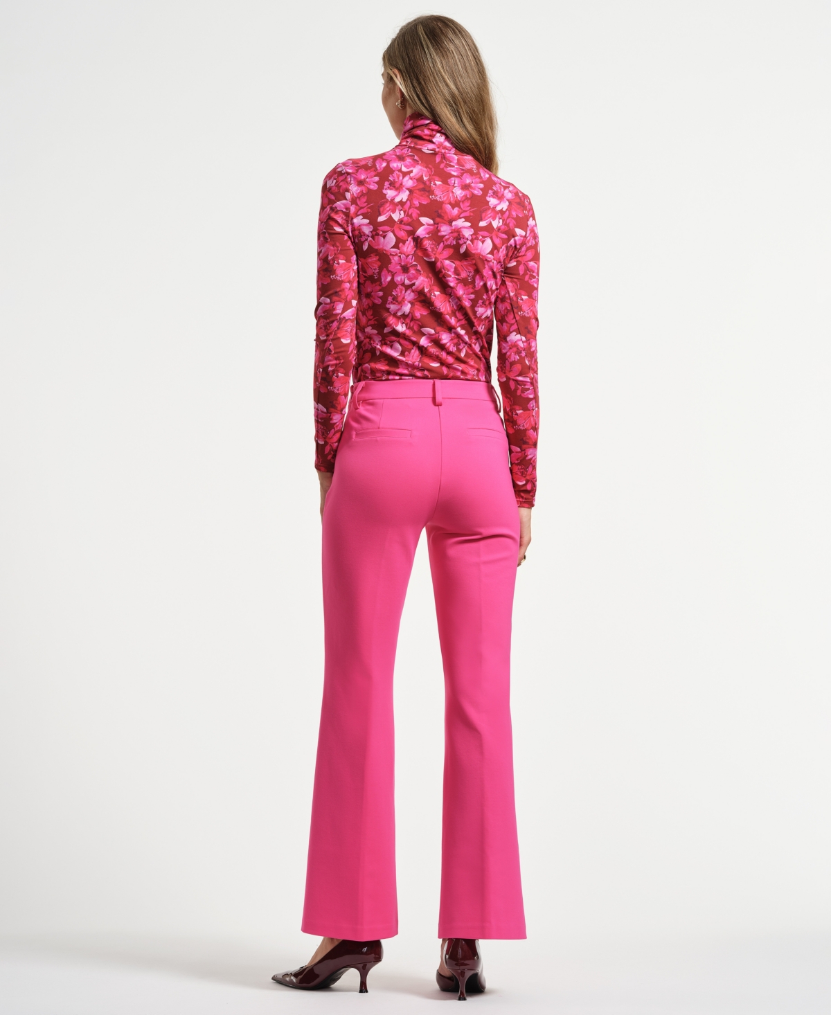 Isaac Mizrahi Women's Ponte Flare Mid Rise Pants In Pink