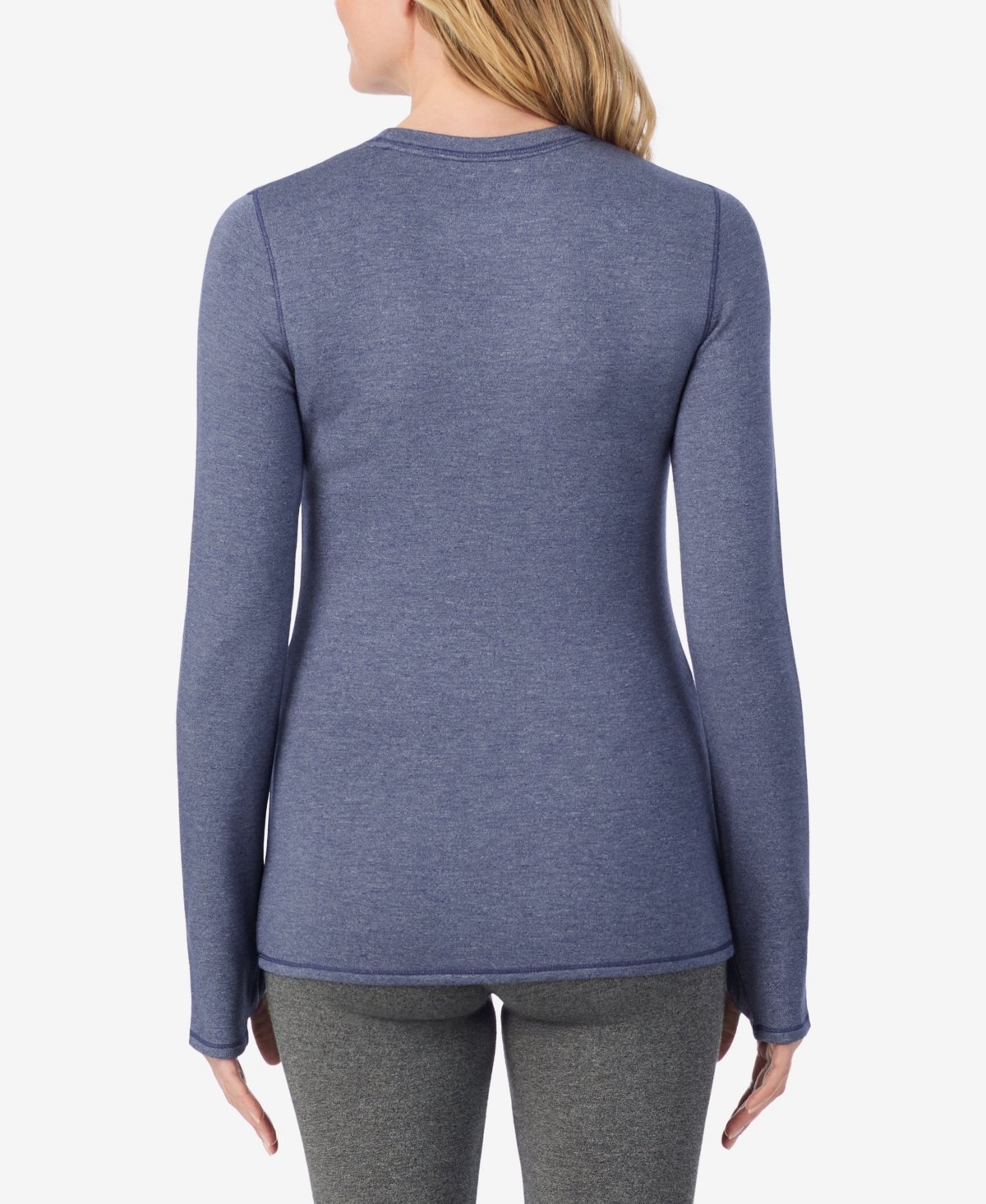Cuddl Duds Petite Long Sleeve Crew Neck T-shirt In Blue