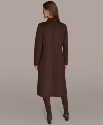 Faux Leather Top, Belted Pencil Skirt & Wool Blend Coat