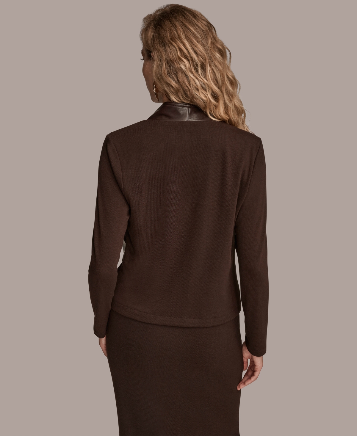Donna Karan Women's Open Front Faux Leather Jacket In Brown