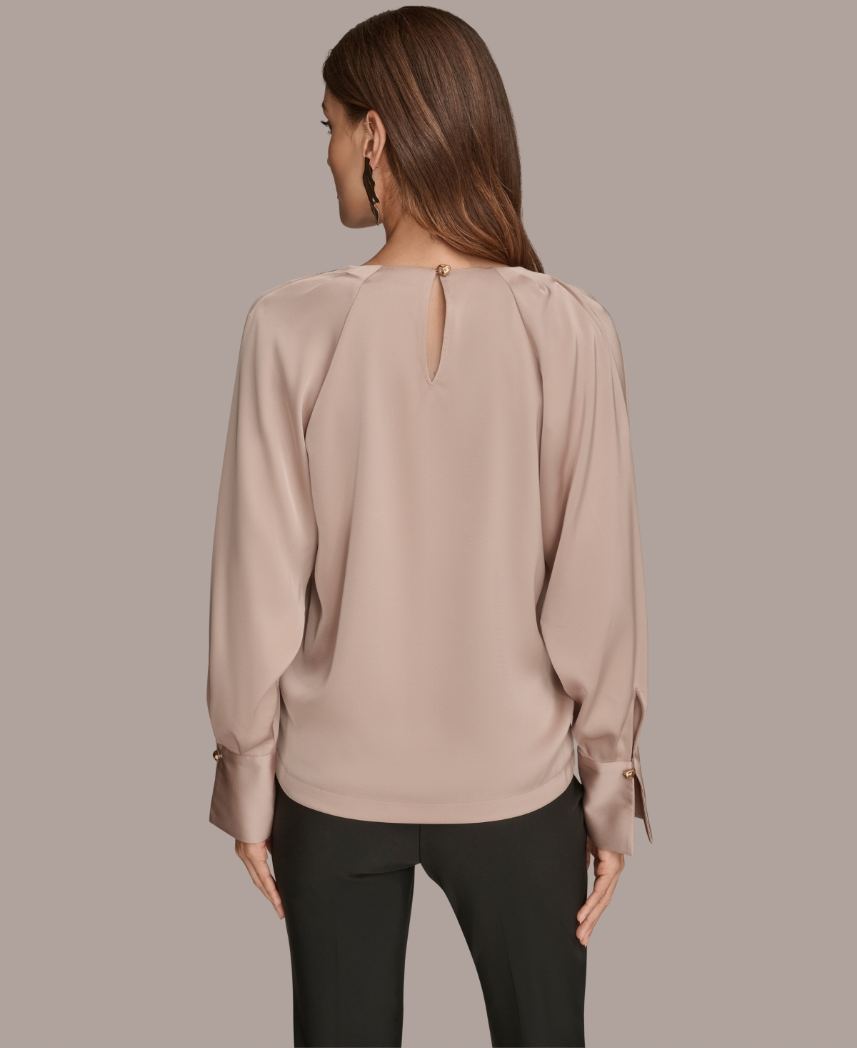 Donna Karan New York Chain Detail Long Sleeve Top In Neutral