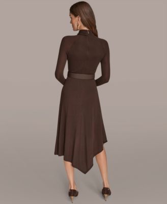 Women's Twist Front Belted Sweater Dress
