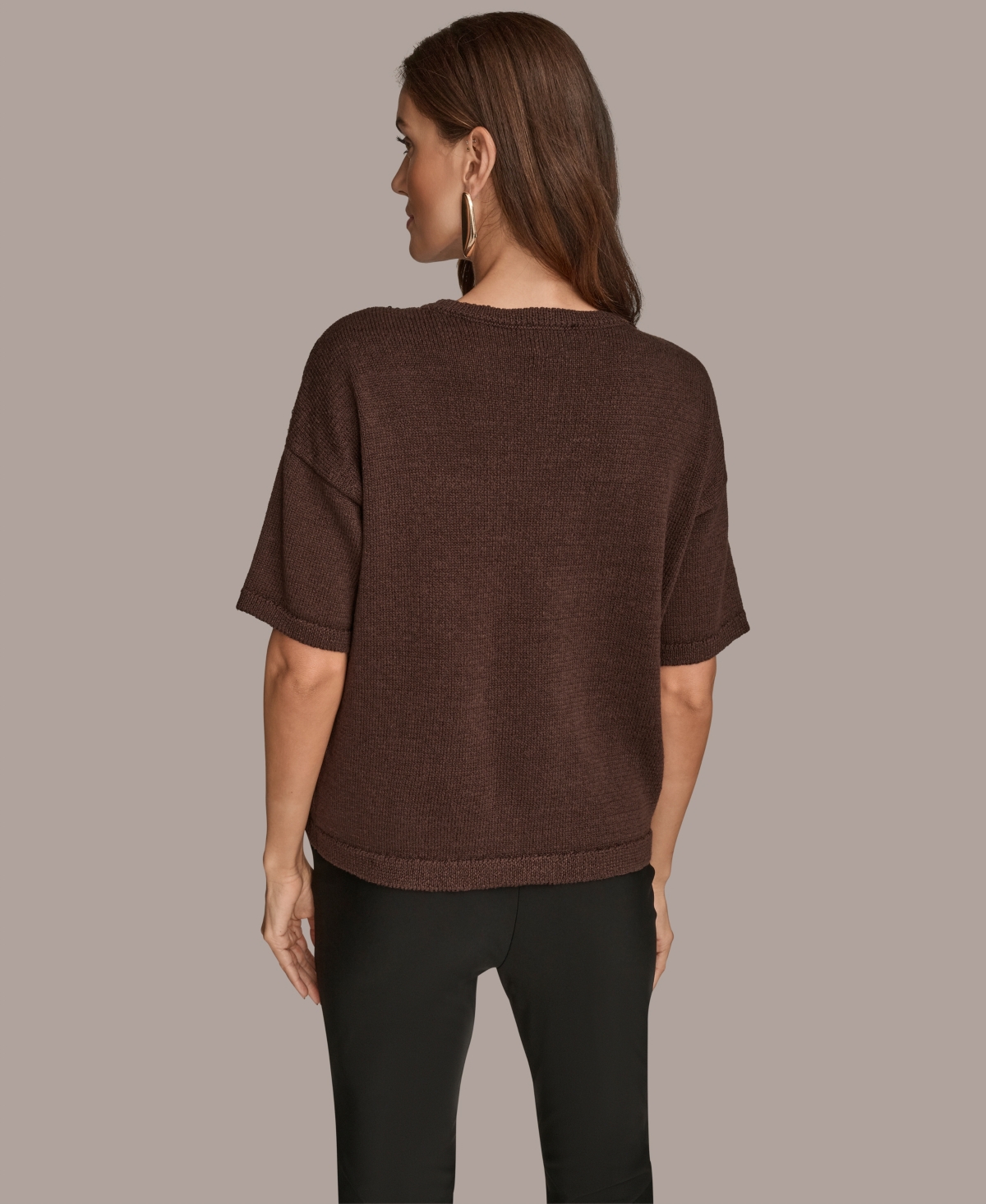 Donna Karan New York Short Sleeve Sequin Sweater In Brown
