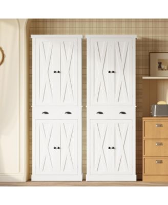 Kitchen Pantry with Barn Doors, Drawer, 4 Adjustable Shelves, White