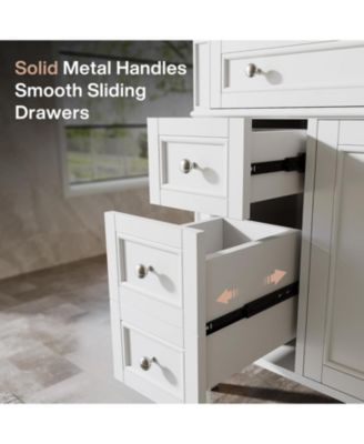 36" Rubberwood And MDF Solid Wood Frame 4 Drawers & 2 Doors Bathroom Vanity with Sink