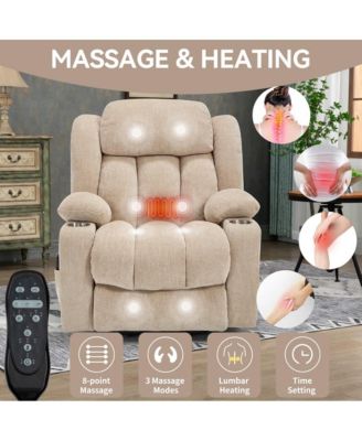 Power Lift Recliner with Heat & Massage, Electric Chenille Chair with USB Port, Cup Holders & Heavy-Duty 350 LBS Support-Maison Boucle