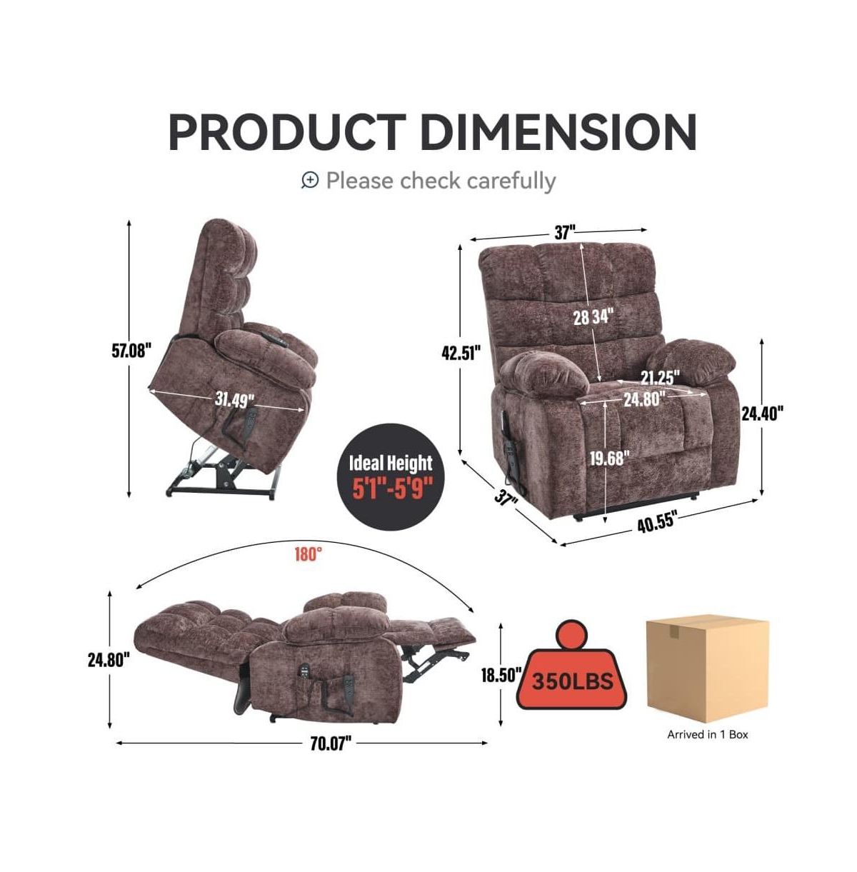 Maison Boucle Oversized Chenille Power Lift Chair with Massage & Heat, Dual Motor Electric Recliner, Infinite Position-Maison