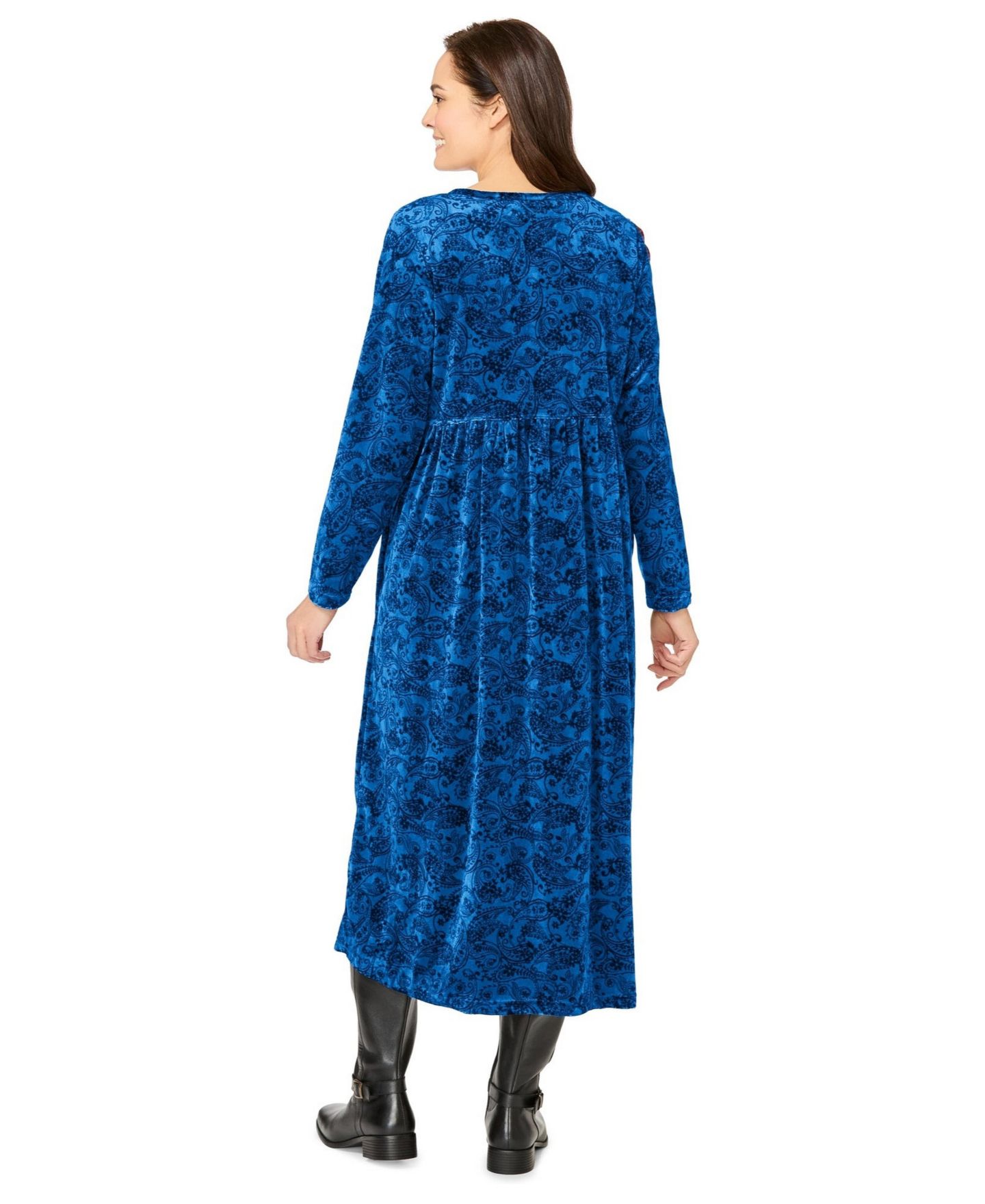 Женское платье Woman Within Plus Size 21-Button Velour, цвет: Кобальтовый с принтом — фото 2