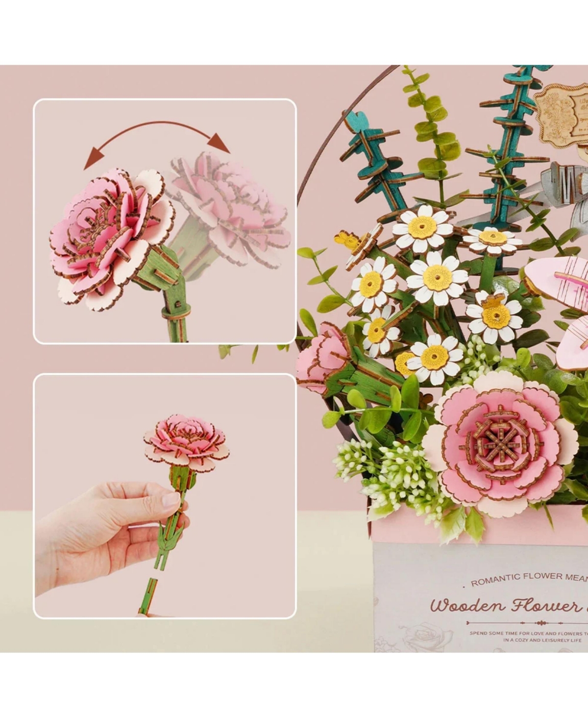 Robotime 3D Puzzle, Wooden Flower Basket with Exquisite Accessories, Decorative Building Kits for Kids Adults, Multicolored, 11"5.9"11.8"