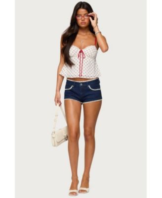 Women's Contrast Polka Dot Cupped Chiffon Top