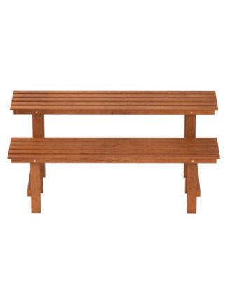 2 Tier Wood Plant Stand with Teak Oil Finish Indoor & Outdoor Flower Pot Holder