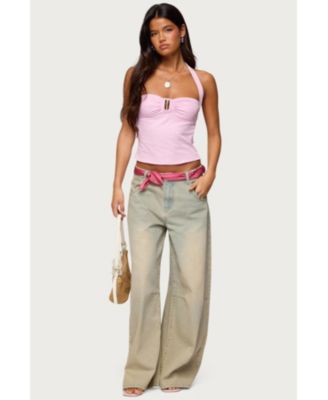 Womens Caitie Striped Buckle Halter Top