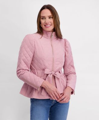 Women's Quilted Puff Sleeved Belted Jacket