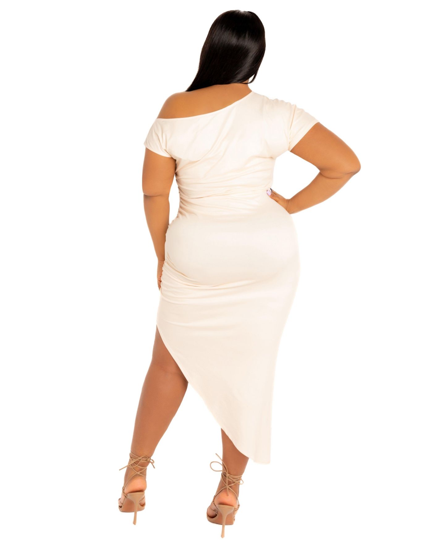 Женское платье Buxom Couture Plus Size Print One Shoulder Asymmetrical, цвет: Бежевый разноцветный — фото 4