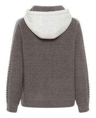 Women's Zip Front Mixed Media Hooded Jacket