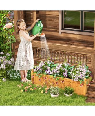 Patio Wooden Raised Garden Bed Rectangular Garden Planter w/ Drainage System