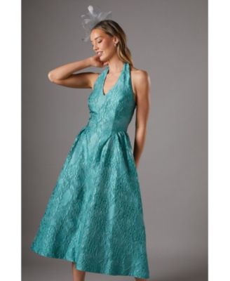 Halter Jacquard Drop Waist Dress