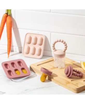 Baby Feeding Set, Silicone Baby Fruit Feeders, Baby Bibs & 12-Piece Glass Baby Food Storage Containers w/ Lids. Baby Must-Have, BPA-Free Easy to Clean