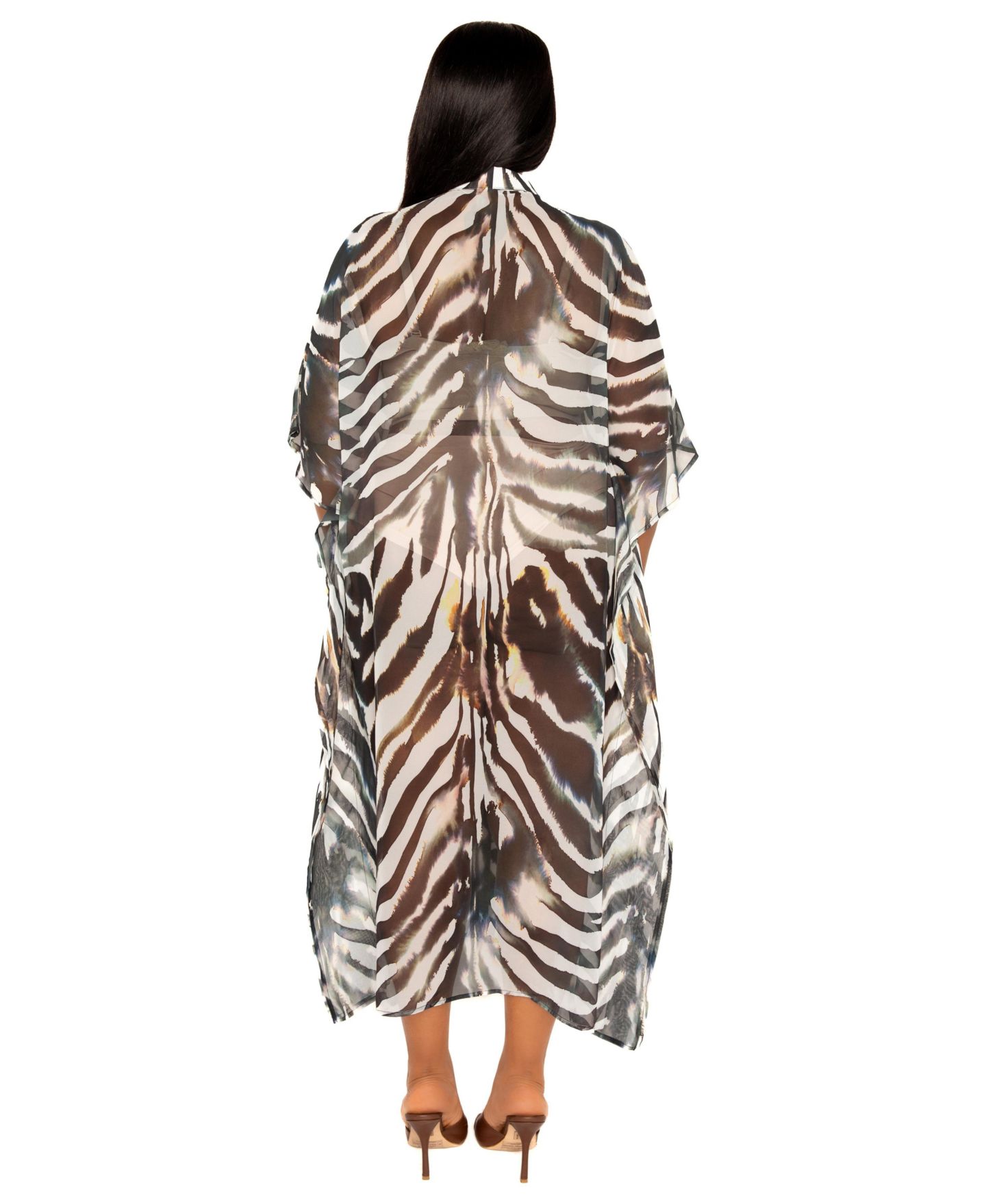 Женское платье Buxom Couture Plus Size Print Shirtdress Cover Up, цвет: Чёрный белый — фото 3