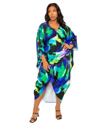 Women's Plus Size Printed Cinch Waist Kaftan Dress