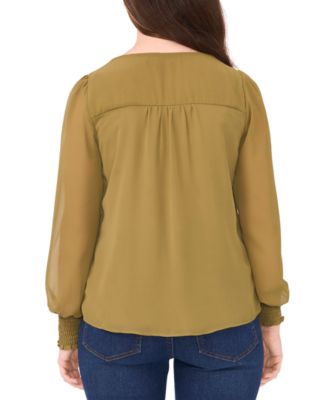 Petite V-Neck Smocked-Shoulder Blouse