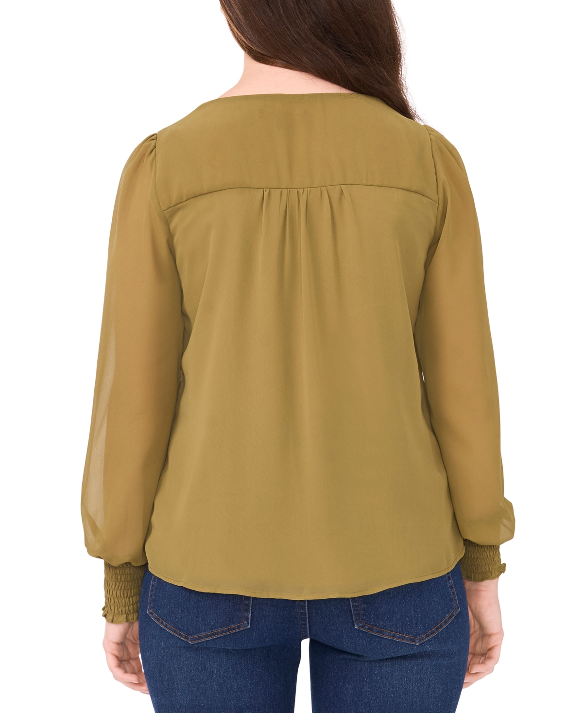 Sam & Jess Petite V-neck Smocked-shoulder Blouse In Brown