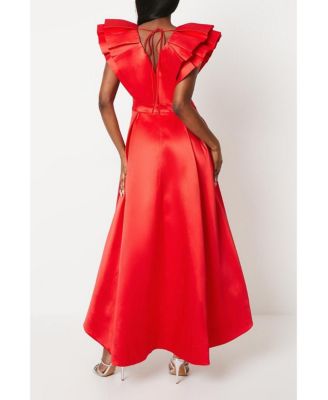 Women's Frill Sleeve V-Neck Midi Dress