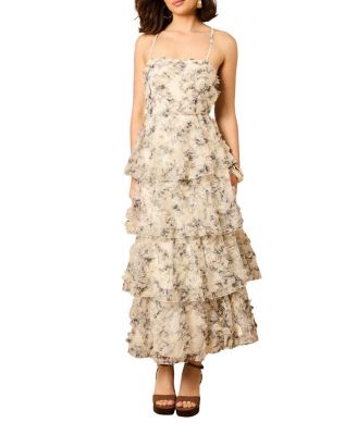 Women's Floral Textured Strappy Midaxi Dress