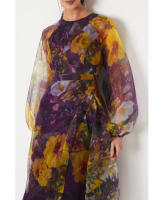 Women's Organza Puff Sleeve Midi Dress