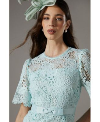 Women's Lace Bow Belt Midi Dress