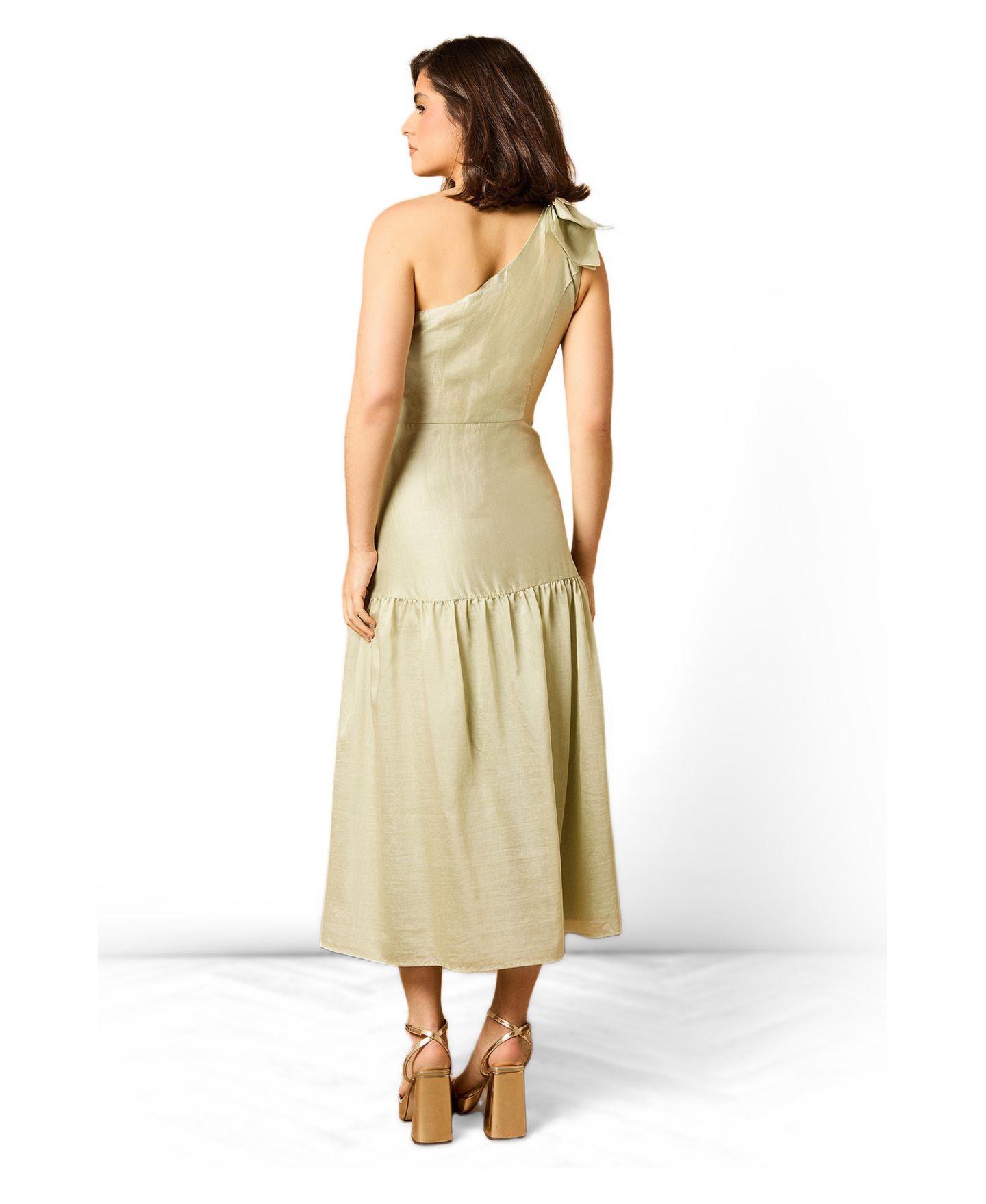Женское платье Oasis Bow Shoulder Detail Midi, цвет: Фисташковый — фото 3