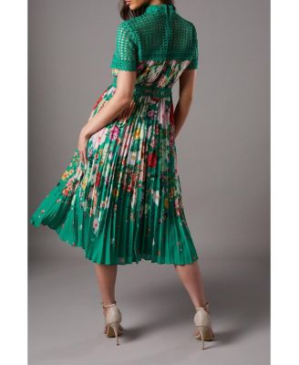 Women's Lisa Tan Lace Pleated Printed Midi Dress