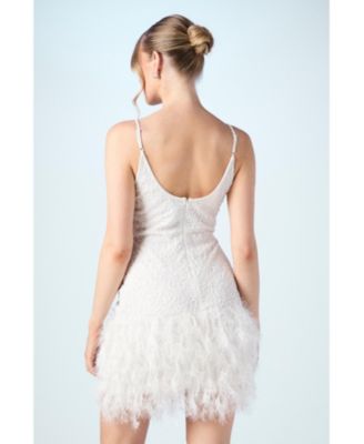 Women's Embellished Feather Bridal Mini Dress