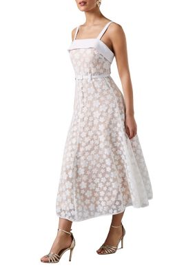 Women's Mesh Sequin Belted Midi Dress